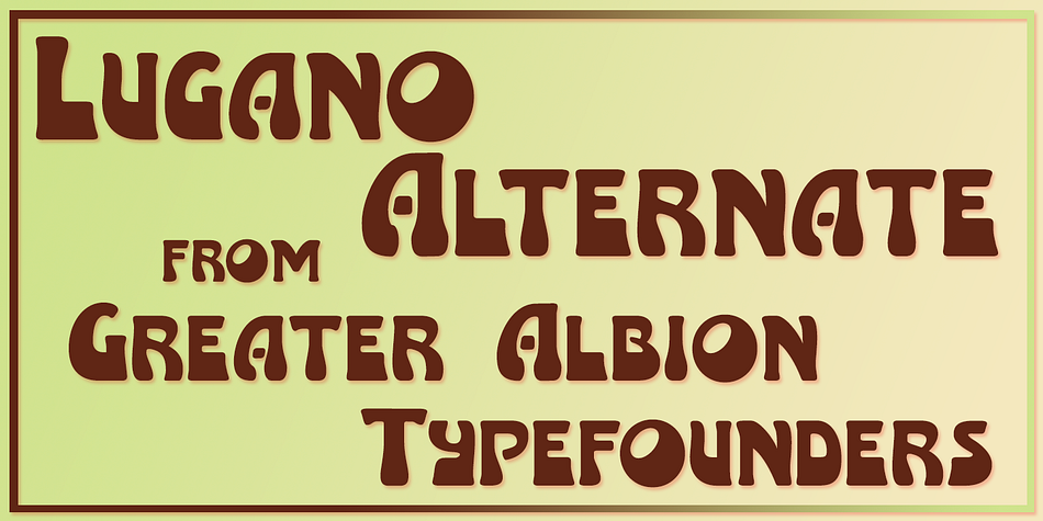 Four typefaces are offered - Lugano comes in regular, alternate, striped and alternate striped forms.  Try it out and inject a little fun into your work today!