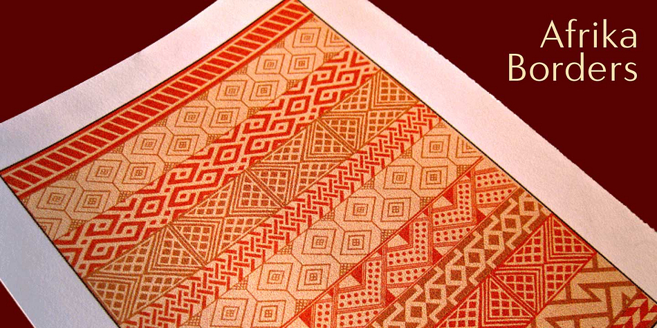 Afrika Borders™ and Afrika Motifs™ are delightful collections of over 50 patterns and designs each, based on geometric motifs from various African tribes, including the Ashanti, Bushongo, and Zulu.