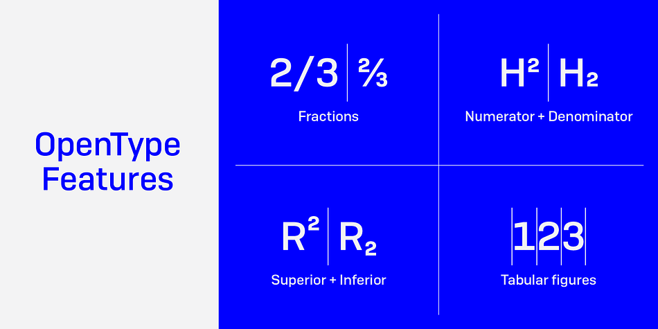 Camber includes 9 OpenType features including Tabular Figures and Standard Ligatures making this font a great value.