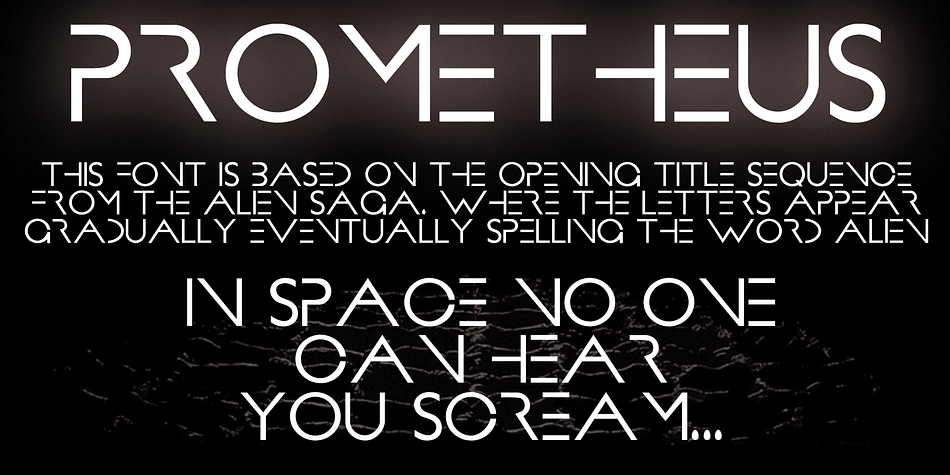 This custom font is based on the opening title sequence from the ALIEN saga where the letters appear gradually eventually spelling the word ALIEN.