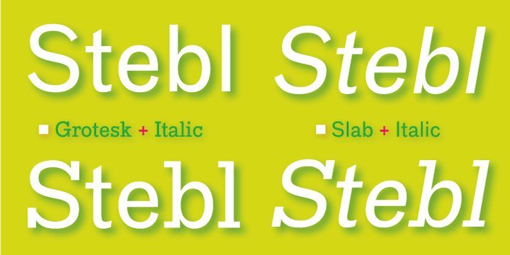 The Stebl series of types is a handy micro-family for use for typesetting, display work, branding and packaging work.