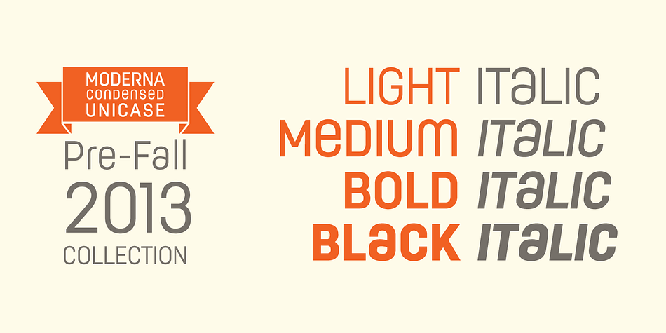 Emphasizing the favorited Moderna Condensed font family.