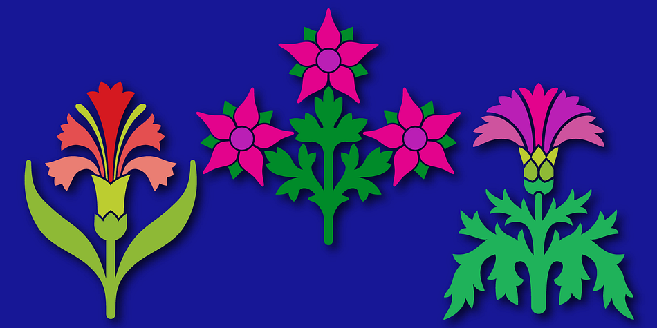 Displaying the beauty and characteristics of the Blooming Ornaments font family.