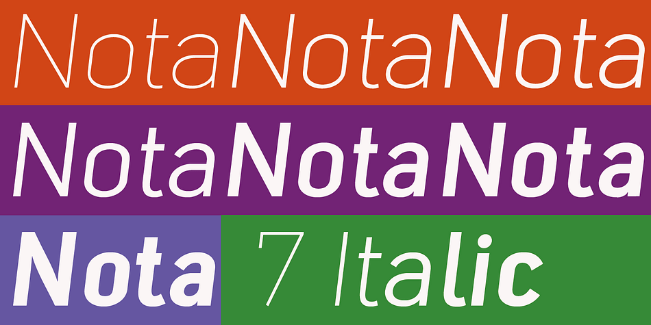 Displaying the beauty and characteristics of the Nota font family.