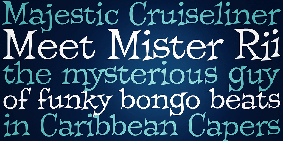 A spunktastic offbeat latin typeface inspired by numerous Caribbean travel brochures & retro album covers from the mid 50’s.