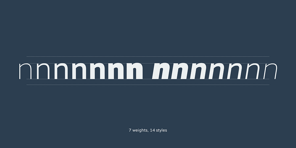 The whole family consists of 7 weights from ExtraLight to Heavy and their matching Italics.