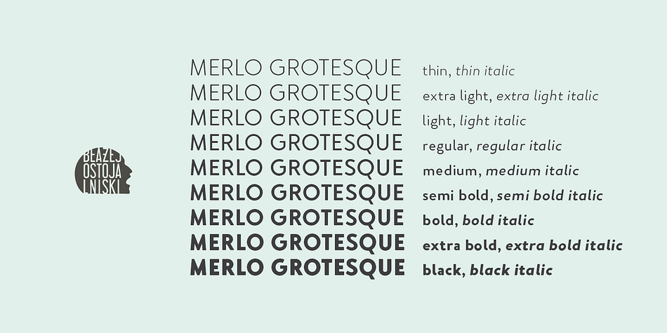Displaying the beauty and characteristics of the Merlo Grotesque font family.