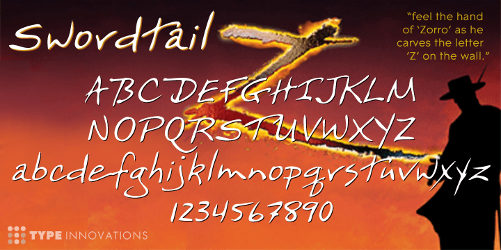 Swordtail is a freestyle script reminiscent of handwriting using a sharp instrument.