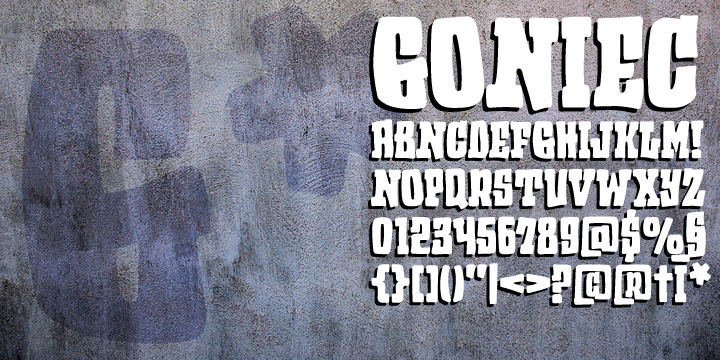 Goniec is a heavy, graffiti inspired font.