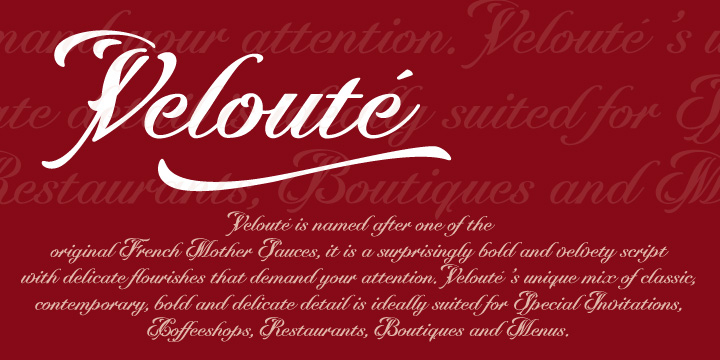 Displaying the beauty and characteristics of the Veloute font family.