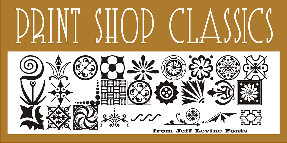 Print Shop Classics JNL is comprised of twenty-six decorative letterpress ornaments from vintage source material along with the words "Welcome" and "Introducing" on the period and comma keys.
