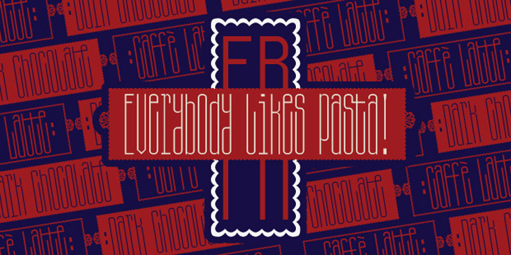 FR Pasta Mono family is an offspring of the well received free font FR Pasta Simpla which can be downloaded here.

FR Pasta Mono family is a monospaced, tall typeface capable to set playful, elegant and catching titles and displays.