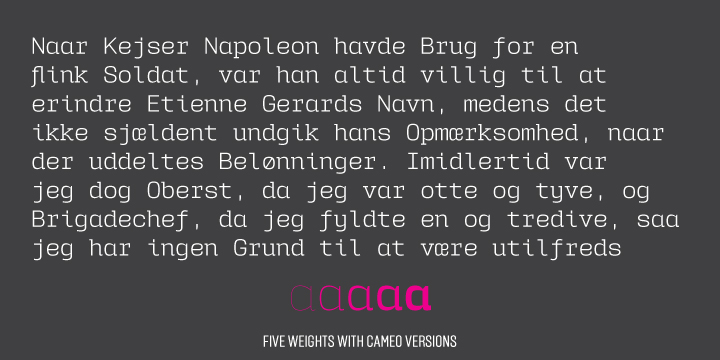 Despite being a monospaced font, which means there’s no kerning, all the glyphs were designed in order to sit comfortably in the 600 points width, a hard task because some glyphs are too narrow (‘i’ and ‘l’), while others are too wide (‘m’ and ‘w’), but they must fit the same width.