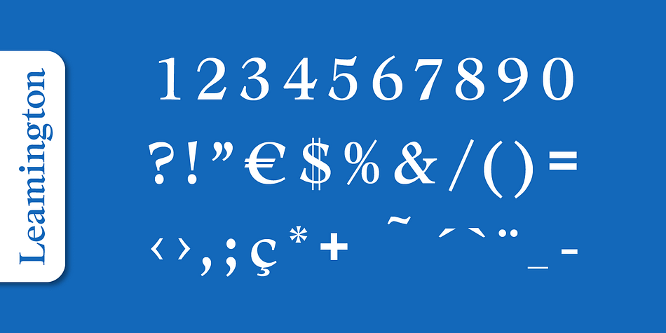 Leamington Serial font family example.