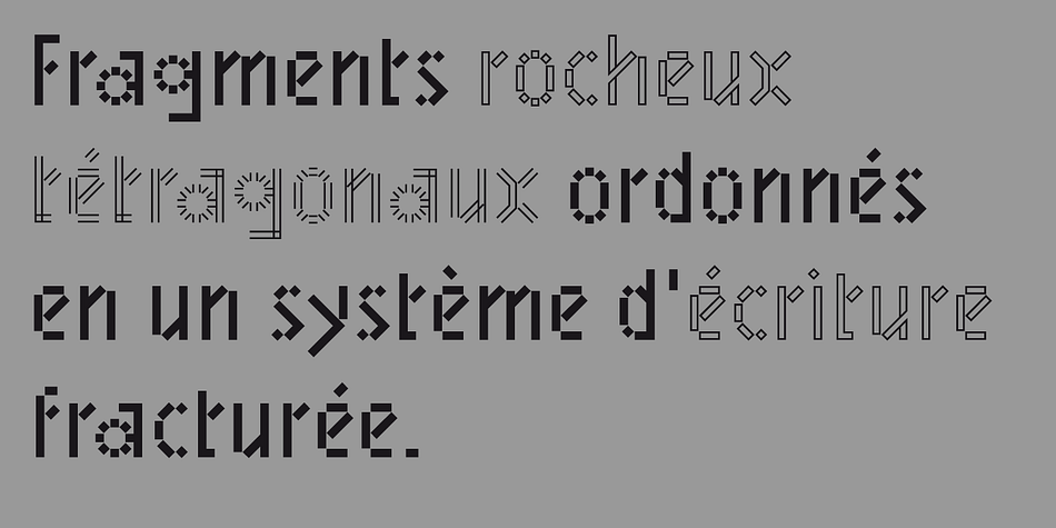 Mineral — Geometric fractured type

Glittering writing, fractured into multiple tetragonal splinters, rectangular modules slightly spaced, like quartz and pixels.