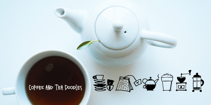 Displaying the beauty and characteristics of the Coffee and Tea Doodles font family.