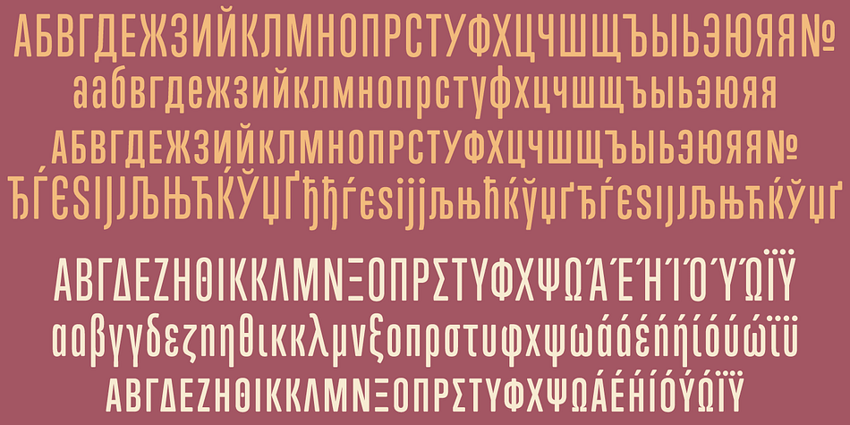 In 2013, the typeface was redrawn, refitted, optimized and greatly expanded into a multiscript family of six fonts, each containing over 1020 glyphs and a wealth of OpenType features, including small caps, caps-to-small-caps, stylistic alternates, unicase/monocase alternates, fractions, ordinals, class-based kerning, and support for Latin, Cyrillic and Greek locales.
