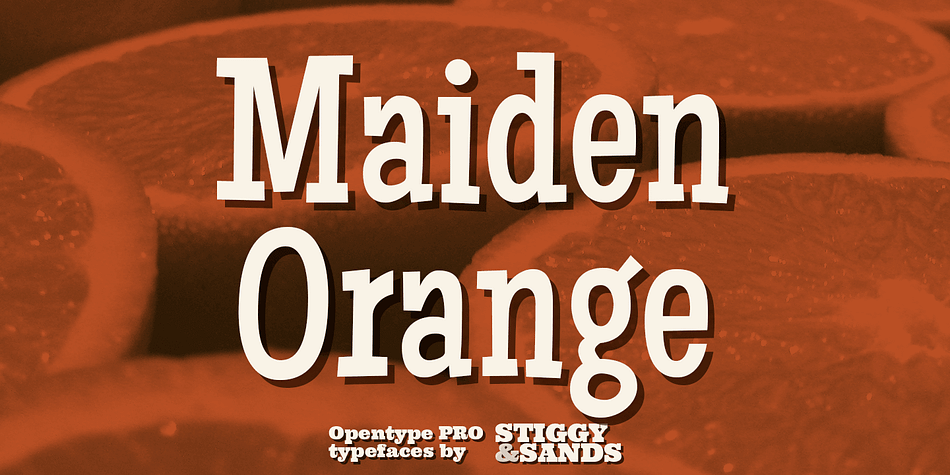 Maiden Orange Pro is a light and festive slab serif font inspired by custom hand lettered 1950’s advertisements.
