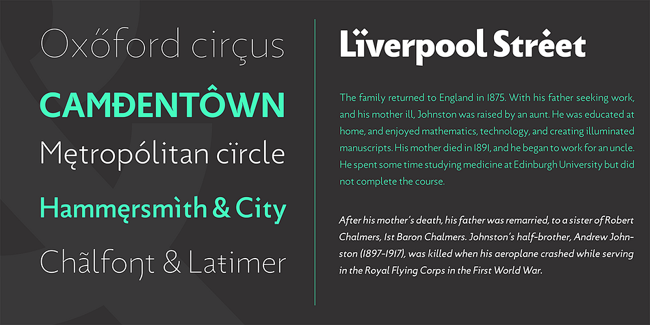 Picadilly font family example.
