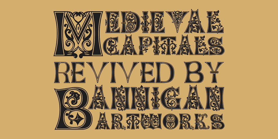 This is a revival font from an Image of a plate made from Eleventh Century initial letters.