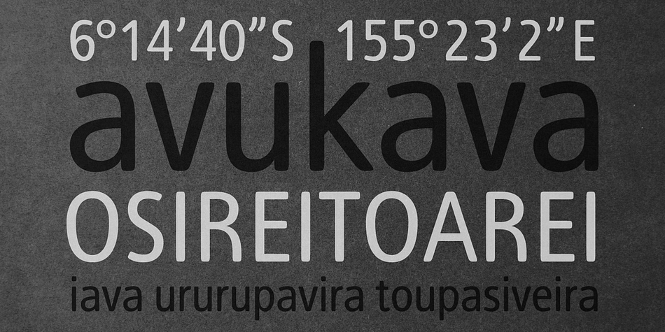 Its rounded corners and insinuated ovoidal forms, inspired by papuan artworks, give this typography a warm and friendly feel.