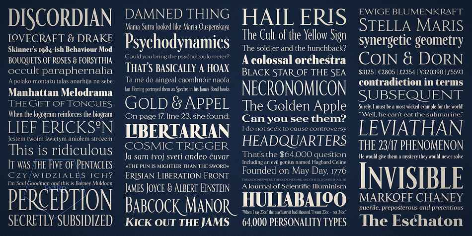 Fnord font family sample image.