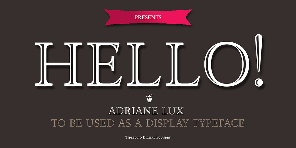 Adriane Lux is the decorative, “inline” or “openface” titling companion to Marconi Lima’s acclaimed Adriane Text family.