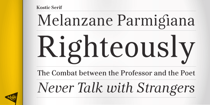 Zoran began the work on Kostic Serif around 2002 and after completing Regular, Bold and matching italics, he wasn’t too pleased with the design, so he dropped further work on it to make other fonts.