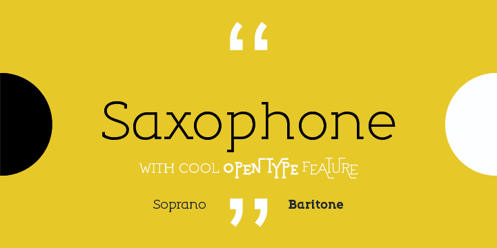 With lively Stylistic Alternatives in capital letters, Saxophone font family is an metaphorical equalent of the instrument which can be used almost in all music genres.