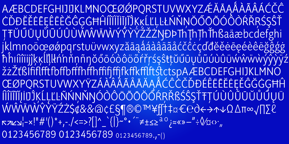 The light and normal weights and the dominant x-height with its high ascenders make for easy reading of long copy.