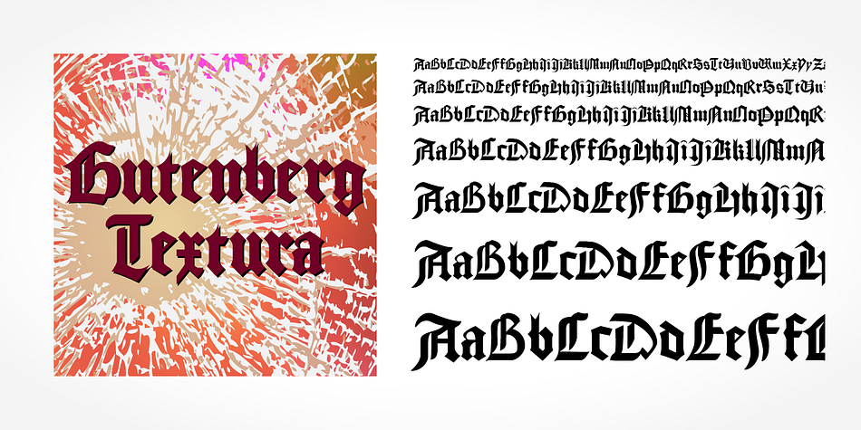 "Gutenberg Textura Pro" is a classic blackletter font of its epoch which inspires you to create vintage-looking designs with ease.
