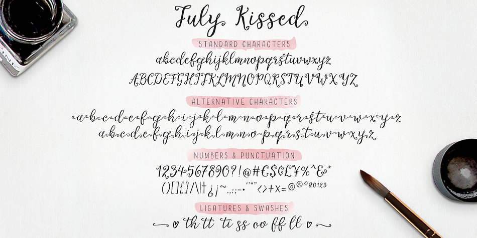 Displaying the beauty and characteristics of the July Kissed font family.
