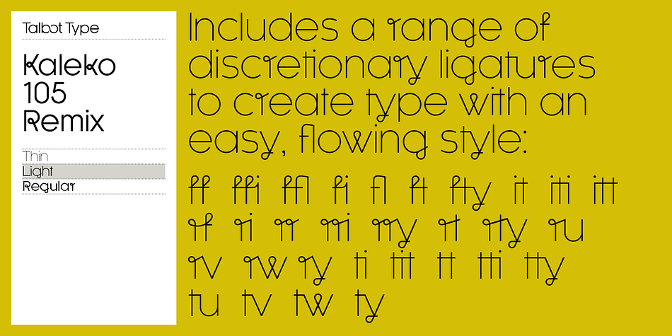 Kaleko 105 Remix font family sample image.