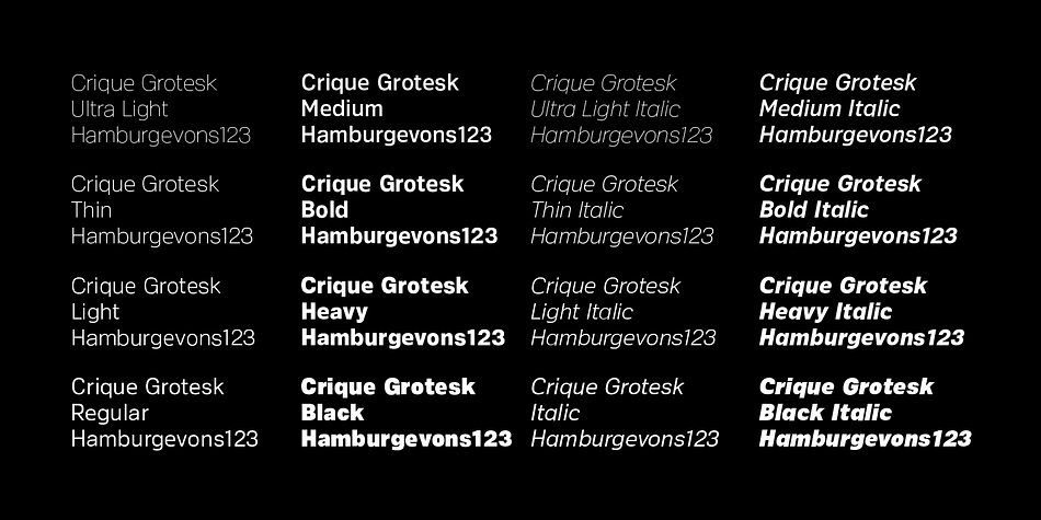 Highlighting the Crique Grotesk font family.