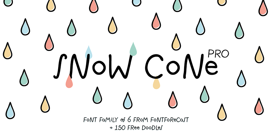 Snow Cone Pro is a hand drawn font family consisting of 6 playful typefaces.