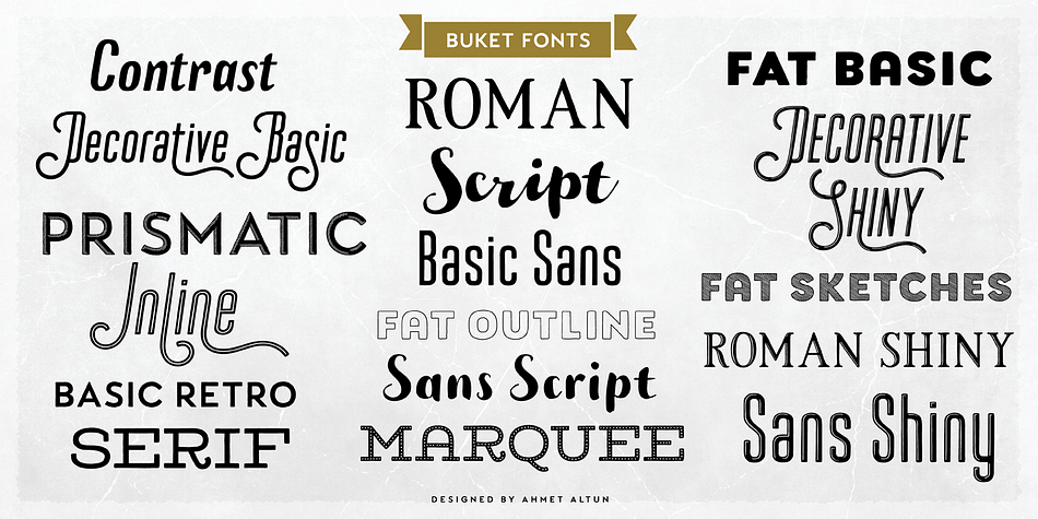 Decorative and script sans fonts include several useful ornaments.