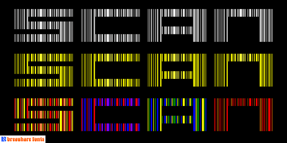 It’s a monospace, all caps font with two different barcodes per letter.