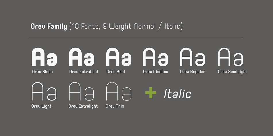 Orev font family example.