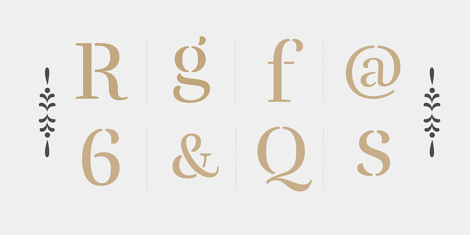 This family consists of two weights, their italic counterparts, plus a set of alternate cuts  each containing a selection of illustrative ornaments.