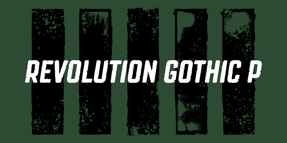 Displaying the beauty and characteristics of the Revolution Gothic P font family.