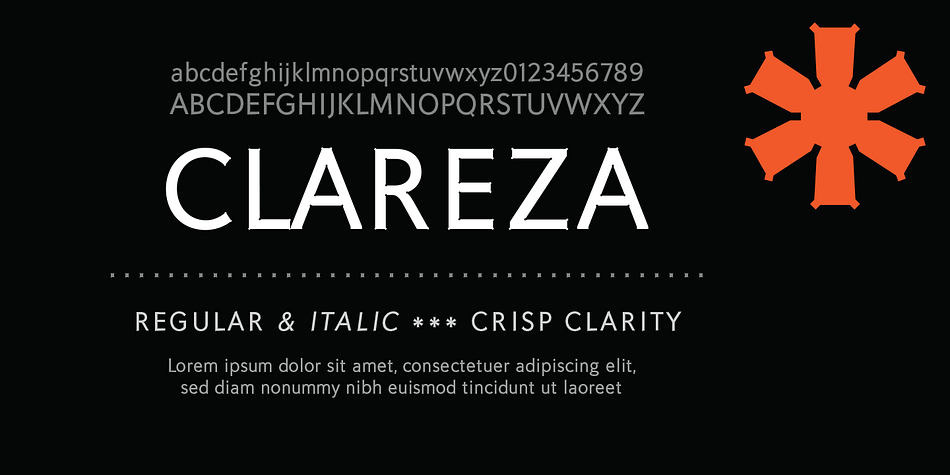 Clareza is a solid Geometric workhorse ideal for clear, legible, applications including branding, advertising and signage.