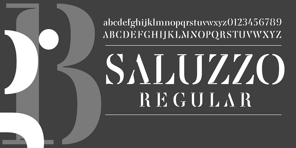 Saluzzo is a contemporary interpretation of Bodoni, retaining its elegant thin serifs and contrasted with heavy downstrokes.