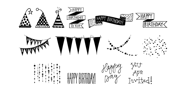 Birthday Doodles font family sample image.