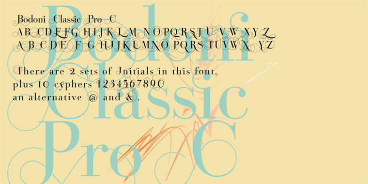 The fonts A and B have extensive kerning, which the initials (C) don