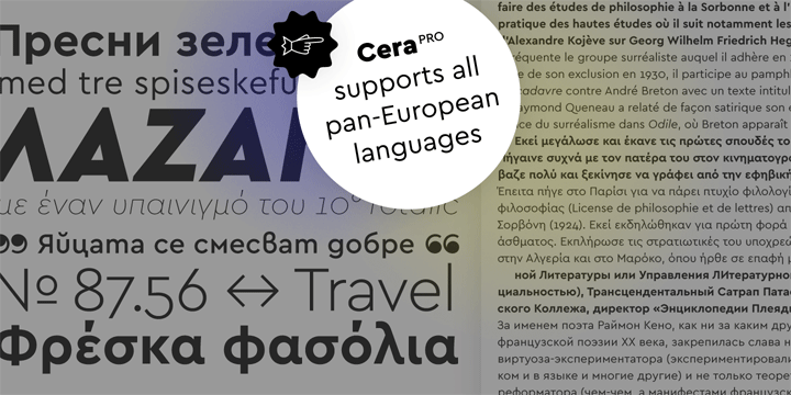 Cera CY font family sample image.