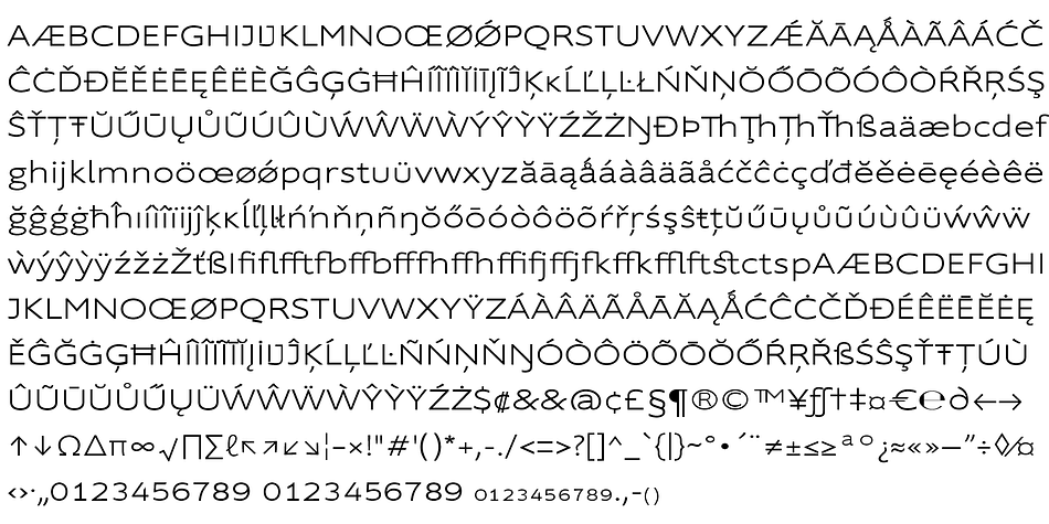 Ligatures, different figures, fractions, currency symbols and smallcaps can be found in all cuts.