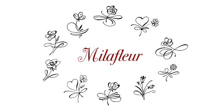 Milafleur presents the second member in the series of pictorial fonts with calligraphic miniatures by Lyudmila Mikhailova.