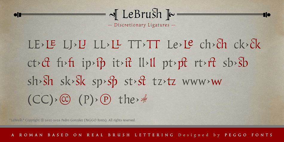 LeBrush is a fourteen font, dingbat, serif and display serif family by PeGGO Fonts.