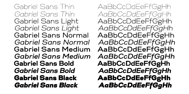 Gabriel Sans font family example.