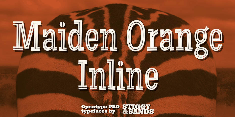 A festive spin off Maiden Orange Pro typeface, Maiden Orange Inline Pro comes packed with all of the features of the original Maiden Orange Pro typeface, but adds a little more visual flavor with hand drawn inline cuts, leaning even more towards the custom hand lettered 1950’s advertisements that inspired the original.